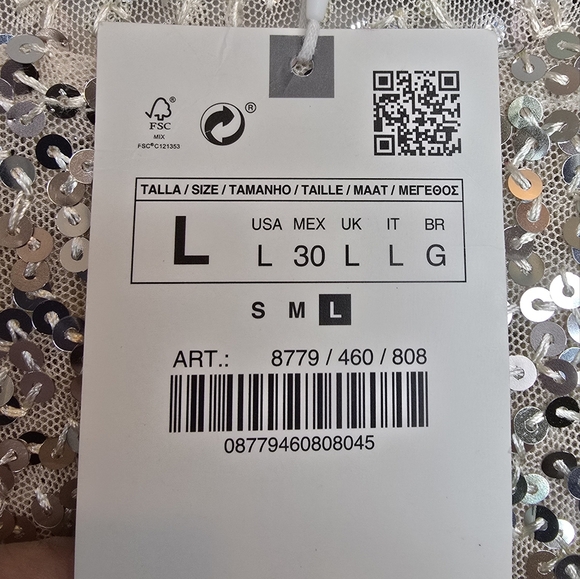 ZARA Puff Sleeve Tulle Sequin Crop Top Pearly Women's Sz Large Holiday Y2K Party - Picture 10 of 15